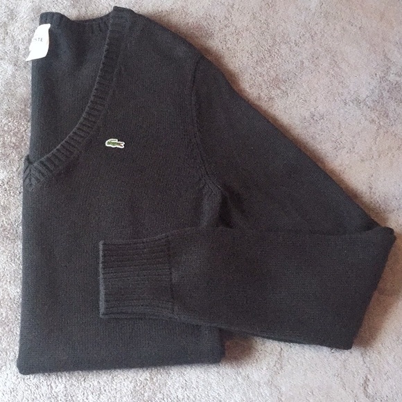 Black Lacoste V-Neck Pullover Sweater | Size 42 - Picture 4 of 8